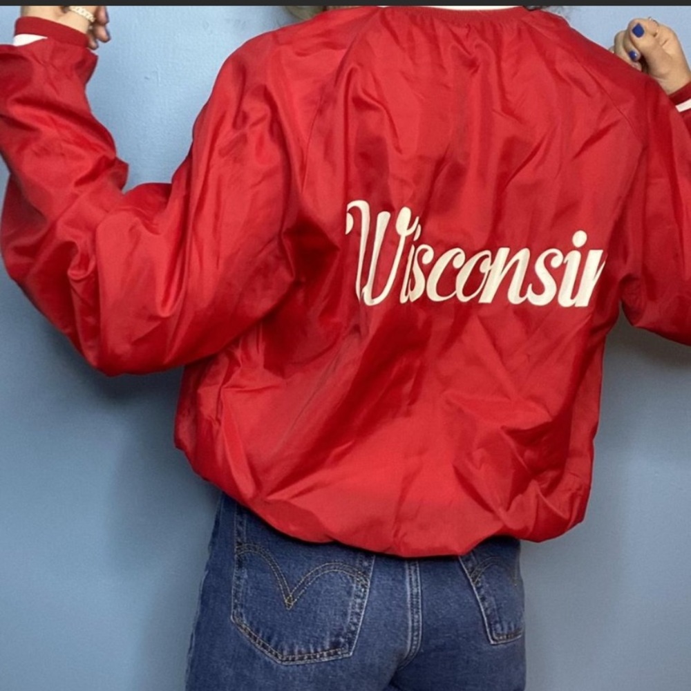 VINTAGE 80S WISCONSIN TAYLOR MADE IN USA BOMBER LIGHT VARSITY JACKET